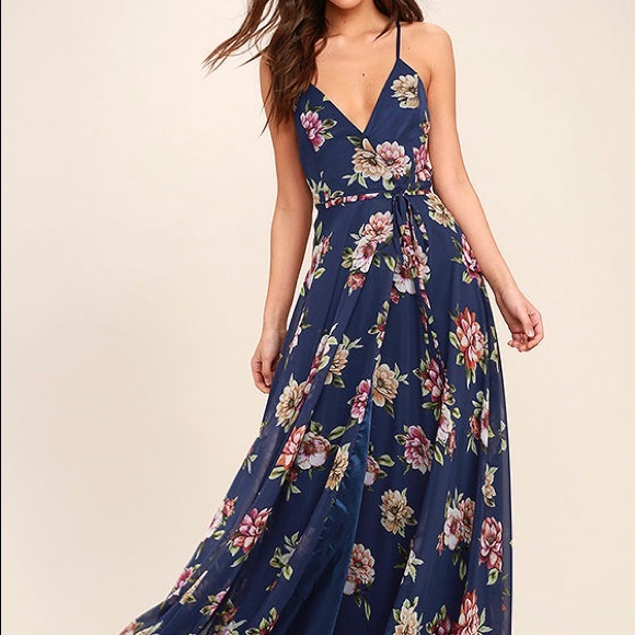 Lulus Dresses & Skirts - Lulu’s Navy blue floral print maxi dress